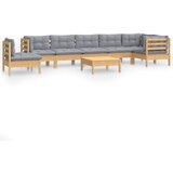 The Living Store Vrtna sedežna garnitura 9-delna s sivimi blazinami borovina - Vrtna Sedežna Garnitura, (21461902) | Shoptok.si