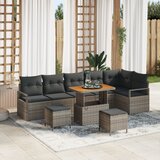vidaXL 9-delni vrtni kavč set z blazinami siva poli ratan akacija | Shoptok.si