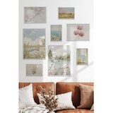 Wallxpert set od 8 uramljenih slika Çgs-053, pastelni pejzaži – beli labud na jezeru, cvetna livada, more i roze lale, beli ram | Eponuda.com