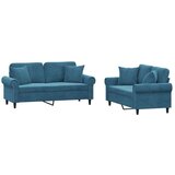  2-dijelni set sofa s jastucima plavi baršunasti | shoptok.hr