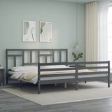  Okvir za krevet s uzglavljem sivi 200 x 200 cm od masivnog drva | shoptok.hr