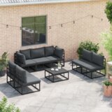 vidaXL Vrtna sedežna garnitura 7 pcs Črna 353 x 141.5 x 71 cm Aluminij | Shoptok.si