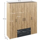 Kondela Garderobna omara, štirivratna, hrast artisan/grafitni, KORNY | Shoptok.si