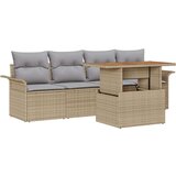  Vrtna garnitura - 5-dijelni set vrtnih sofa s jastučićima Bež Poli Ratan 2-sjedalna vrtna sofa s prostorom za pohranu i jastuči | shoptok.hr