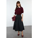 Trendyol Black High Waist Flared Pleat Detailed Midi Skirt