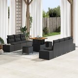 vidaXL 10-delna vrtnarska sofa garnitura z blazinami Črna Poli ratan Acacia, 2-sedežna vrtnarska sofa s shrambo in blazinami Črna Poli ratan, 3-delni vrtnarski jedilni set z blazinami Črna Poli ratan Acacia | Shoptok.si