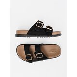 Shelvt Black women's flip-flops with gold buckles | shoptok.hr