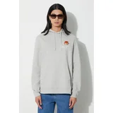 Barbour Pamučna dukserica x Maison Kitsune Fox Head Hoodie za muškarce, boja: siva, s kapuljačom, s aplikacijom, MOL0569