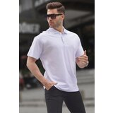 Madmext Men's White Polo Neck Basic T-Shirt 6126 Cene