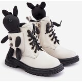 Kesi Leather insulated children's ankle boots with zipper with Vinceza bear white | Shoptok.si