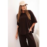 Kesi Włoski Cotton set blouse + trousers brown | Shoptok.si