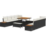 vidaXL 11-delni set vrtnih kavčev z blazinami Črn Poli ratan Akacija | Shoptok.si