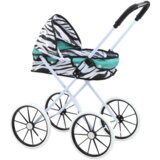 Kolica za lutke, veliki sklopivi kotači, tirkizna zebra | shoptok.hr
