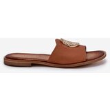 Zazoo 2938 Leather Slippers With Flat Heel And Decoration Camel | shoptok.hr