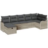 vidaXL Set od 7 komada vrtnih sofa s jastučićima svjetlosiva poli ratan, Dvosed vrtni kauč s pohranom i jastučićima svjetlosiva poli ratan | shoptok.hr