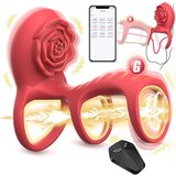 SuperLove Rose Triple Vibrating Cock Ring with Clitoral & G-Spot Stimulation & Remote Red | shoptok.hr