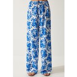  Women Ecru Blue High Waist Summer Wide Viscose Trousers | Shoptok.si