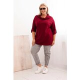 Kesi Włoski Women's Plus Size loose-fitting blouse with cotton and water neckline burgundy | shoptok.hr