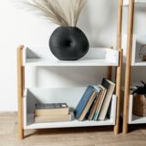 Kondela Stojalo z dvema policama, naravni bambus / belo, BALTIKA TIP 1 | Shoptok.si