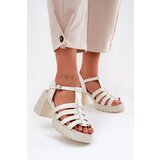 VINCEZA Lacquered Leather Women's Sandals On A Heel Light Beige 66621 | Shoptok.si