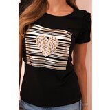 Kesi Women's cotton blouse with ruffle and heart made of rhinestones black | Shoptok.si
