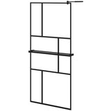 Pregrada za tuš s policom crna 90x195 cm staklo ESG i aluminij | shoptok.hr