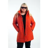 By Saygı Orange Plus Size Puffy Coat Orange with a Portable Hooded Lined.
