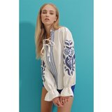 Trend Alaçatı Stili Women's White Embroidery Embroidered Lace-Up Sleeves Laser Cut Poplin Woven Blouse | ePonuda.com