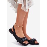 S. BARSKI Ladies Flat Sandals With Crystals Black S.Barski Cene