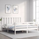 vidaXL Posteljni okvir z vzglavjem bel 160x200 cm trden les Cene