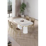 Hanah home trpezarijski set Galya, sto i 4 stolice, ploča u dekoru belog mermera, zlatne noge, kapućino tkanina Babyface | Eponuda.com