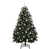  Umjetno božićno drvce zeleno s kuglicama 150 cm 150 LED lampica - Zelena s mraženim vrhovima Ø 80 x 150 cm s 150 LED dioda i sre | shoptok.hr