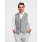 Ombre Men's wool blend blazer with checkered lapels - light grey Cene