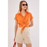 armonika Women's Orange Short Sleeve Linen Shirt cene