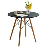 Trpezarijski okrugli sto 80 cm sa drvenim nogarima Skandi crni Lemon 25-KS002