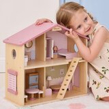 Viga PolarB velika drvena kućica za lutke na 2 kata s 16 komada namještaja | shoptok.hr