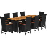 vidaXL 9-dijelni vrtni blagovaonski set s jastucima crni od poliratana | shoptok.hr