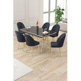 Hanah home trpezarijski set Sim, sto na razvlačenje i 6 stolica, ploča u dekoru crnog mermera, zlatne noge, antracit tkanina Babyface | Eponuda.com
