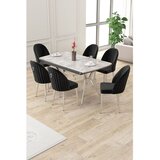 Hanah home trpezarijski set Sim, sto na razvlačenje i 6 stolica, siva ploča Rampla, hromirane noge, crna tkanina Babyface | Eponuda.com