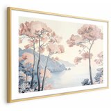  Plakat - Ocean Cliffs and Trees Delicate Motif in Pastel Colors 90x60 Zlatni okvir s margom | shoptok.hr