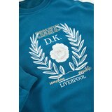 Trendyol Navy Blue Oversize/Wide Cut Raglan Sleeve Color Block Printed Cotton Sweatshirt Cene