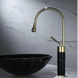 EYN Luksuzna kopalniška armatura, ki se pritrdi na pult ali umivalnik | Pipa BF0954 — Brušeno zlato - črni marmor — 48 cm | Shoptok.si