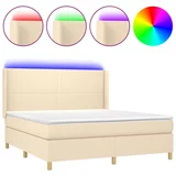 vidaXL Box spring postelja z vzmetnico LED krem 180x200 cm blago, (20900960)