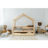 Adeko Otroška postelja iz masivnega bora v obliki hiške/z dodatnim ležiščem s prostorom za shranjevanje 80x190 cm v naravni barvi Mila RMW –