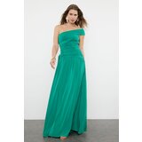 Trendyol Emerald Green Fitted Knitted Long Evening Dress cene