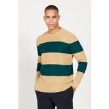 AC&Co / Altınyıldız Classics Men's MILK BROWN-GREEN Standard Fit Regular Fit Crew Neck Knitwear Sweater Cene
