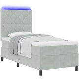 vidaXL Box Spring Krevet s Madracem i LED Osvjetljenjem Svjetlosiva 90x200 cm Baršun | shoptok.hr