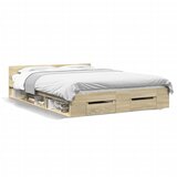 vidaXL Posteljni okvir s predali sonoma hrast 135x190cm inženirski les | Shoptok.si