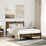 Maison Chic Kovinski Posteljni okvir - Dvoposteljna postelja - Zakonska postelja brez vzmetnice dimljen hrast 120x190cm, (21692939) | Shoptok.si