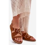 Boto Women's Flat Sandals With Golden Studs Camel Zanira | Eponuda.ba